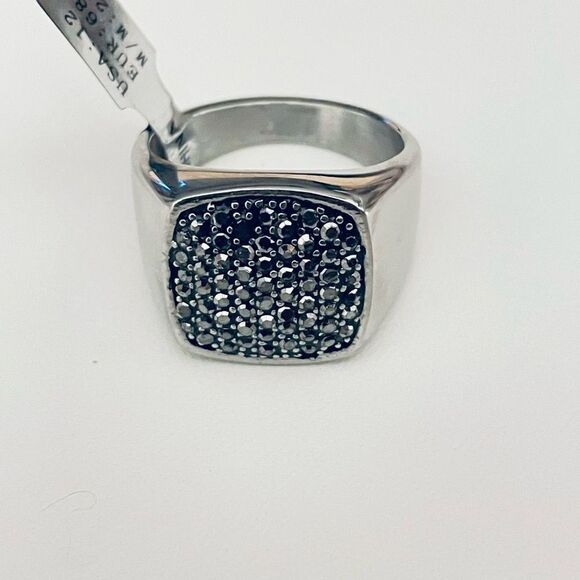 NWT Gorgeous Silver Men Ring Sz 11 EDFORCE Stainless Steel with Silver Cristals - Picture 9 of 12